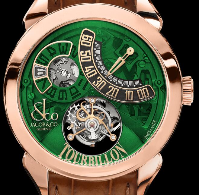 Jacob & Co PT510.40.NS.PR.A PALATIAL FLYING TOURBILLON JUMPING HOURS ROSE GOLD (GREEN MINERAL CRYSTAL) Replica watch